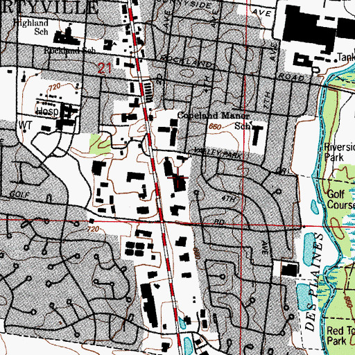Topographic Map of Liberty Mill Plaza Shopping Center, IL