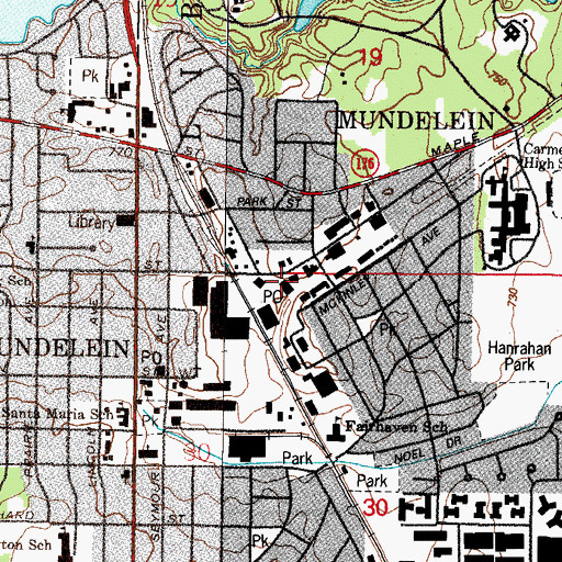 Topographic Map of Mundelein Post Office, IL