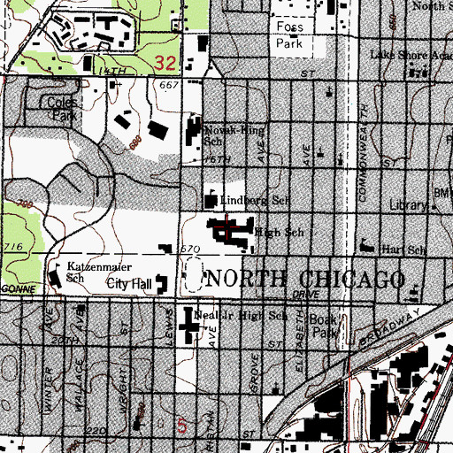 Topographic Map of North Chicago Community High School, IL