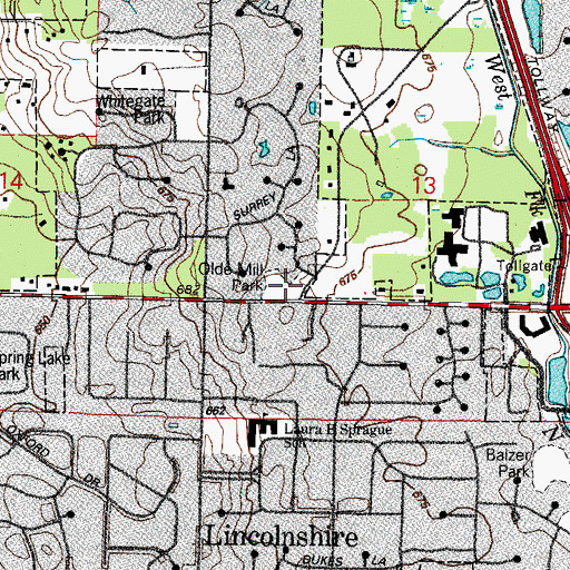 Topographic Map of Olde Mill Park, IL