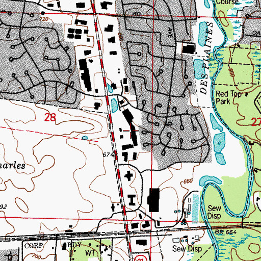 Topographic Map of Red Top Plaza Shopping Center, IL