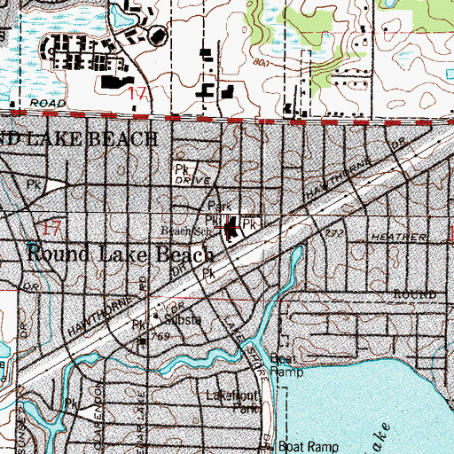 Topographic Map of Round Lake Beach Elementary School, IL