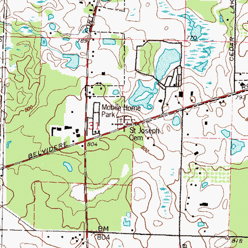 Topographic Map of Saint Joseph Cemetery, IL