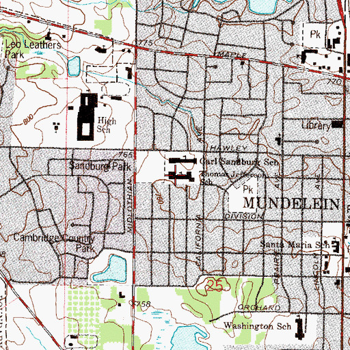 Topographic Map of Thomas Jefferson School, IL