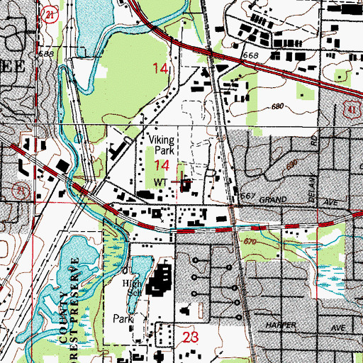 Topographic Map of Viking Middle School, IL