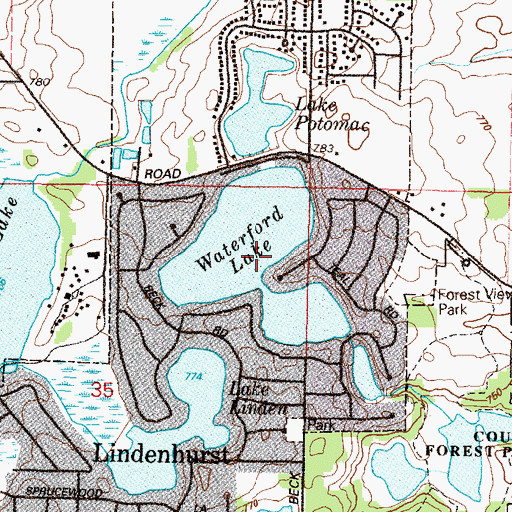 Topographic Map of Waterford Lake, IL