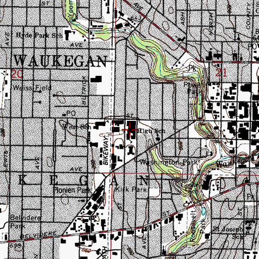 Topographic Map of Waukegan High School Ninth Grade Center, IL