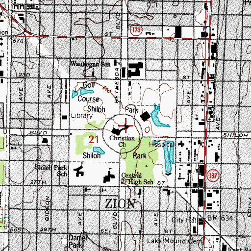 Topographic Map of Zion Conservatory of Music, IL