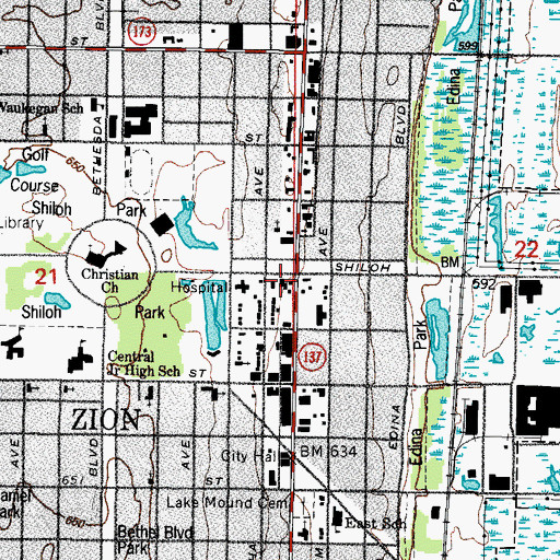 Topographic Map of Zion Post Office, IL