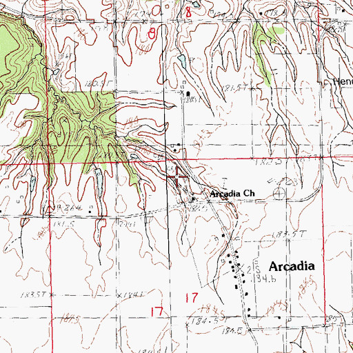 Topographic Map of Arcadia Cemetery, IL