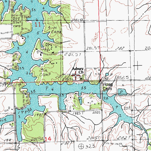 Topographic Map of Asbury Cemetery, IL