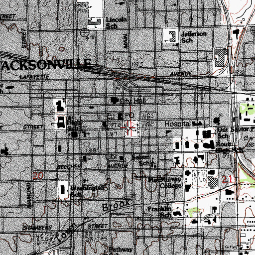 Topographic Map of Jacksonville Historic District, IL