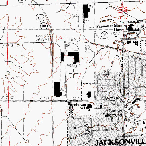 Topographic Map of Jacksonville Industrial Park, IL