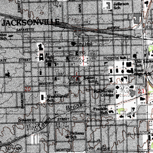 Topographic Map of Jacksonville Public Library, IL