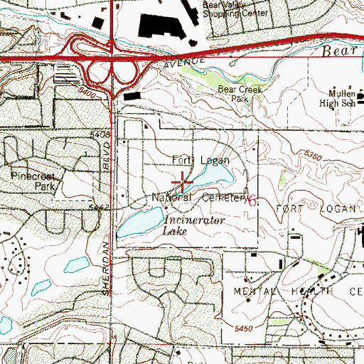 Topographic Map of Fort Logan National Cemetery, CO