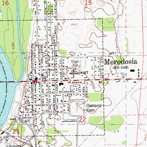 Topographic Map of Meredosia-Chambersburg High School, IL