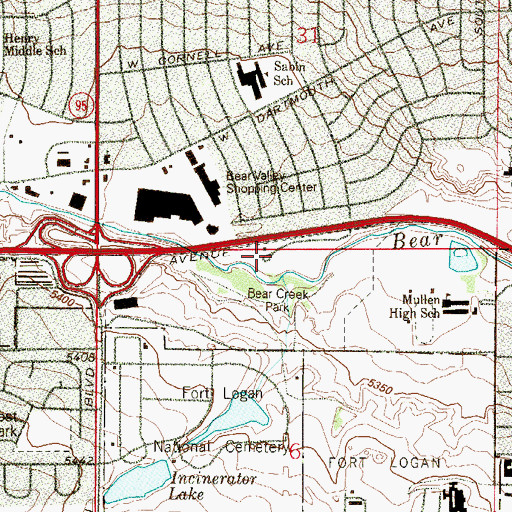 Topographic Map of Bear Creek Park, CO