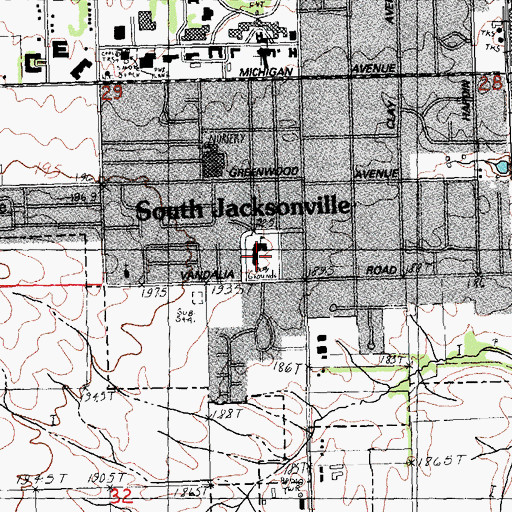 Topographic Map of South Jacksonville Elementary School, IL