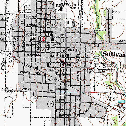 Topographic Map of Elizabeth Titus Memorial Library, IL