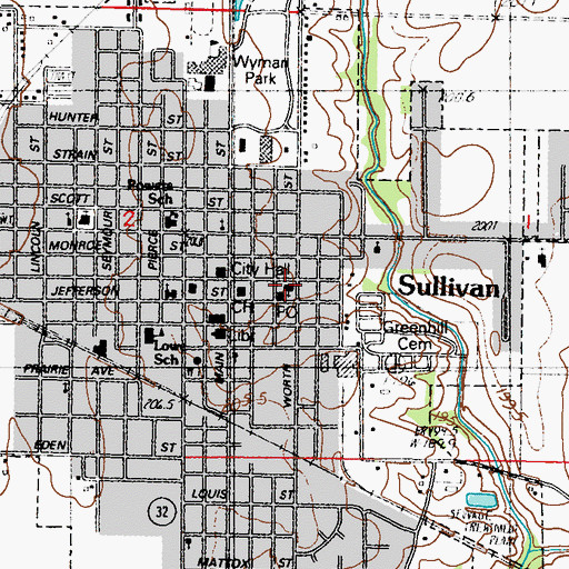 Topographic Map of First Baptist Church, IL