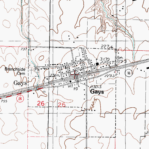 Topographic Map of Gays Post Office, IL