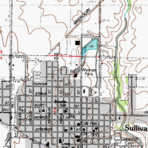 Topographic Map of Sullivan Middle School, IL