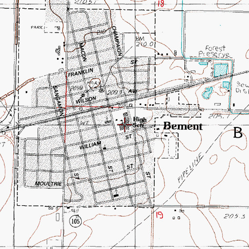 Topographic Map of Bement High School, IL