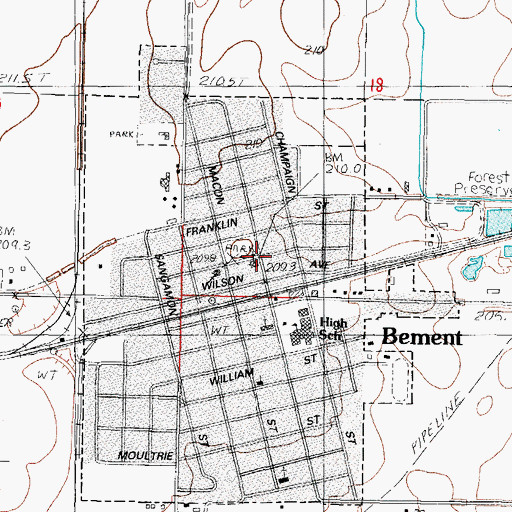 Topographic Map of Bement United Methodist Church, IL