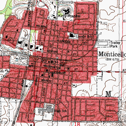 Topographic Map of Monticello Water Works, IL