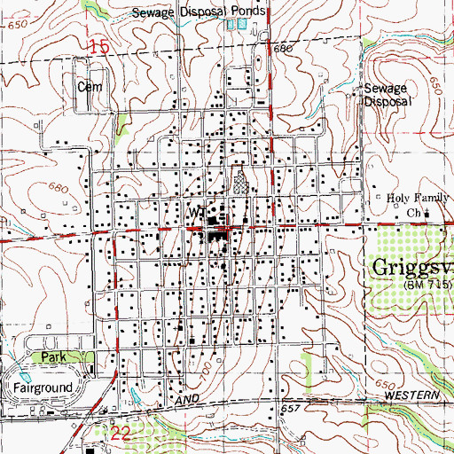 Topographic Map of Griggsville Historic District, IL