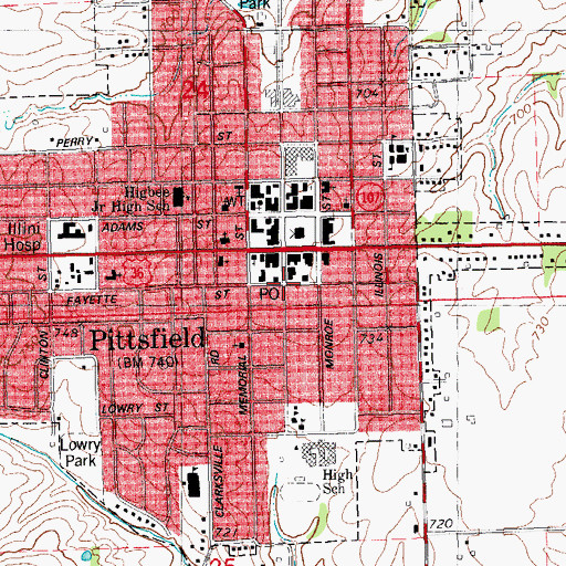Topographic Map of Pittsfield Historic District, IL