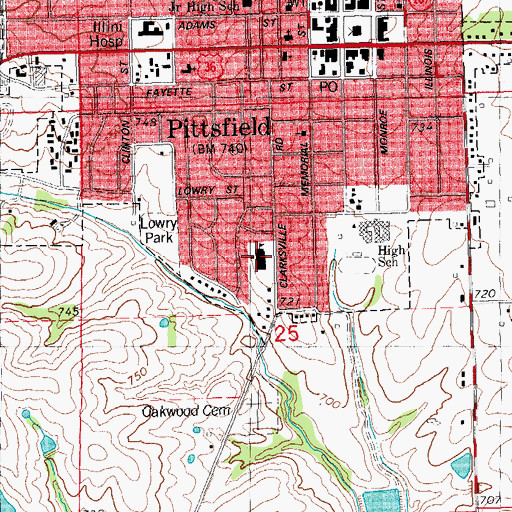 Topographic Map of Pittsfield South Elementary School, IL