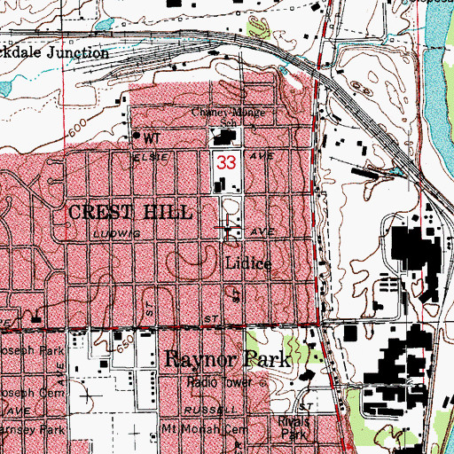 Topographic Map of Saint Anne Roman Catholic Church, IL