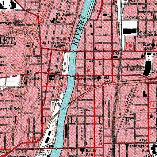 Topographic Map of Joliet Municipal Building, IL