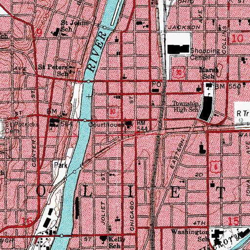 Topographic Map of Will County Courthouse, IL