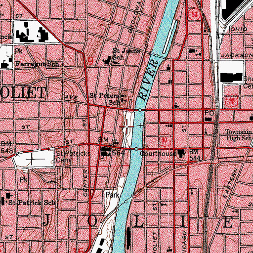 Topographic Map of Bicentennial Park, IL