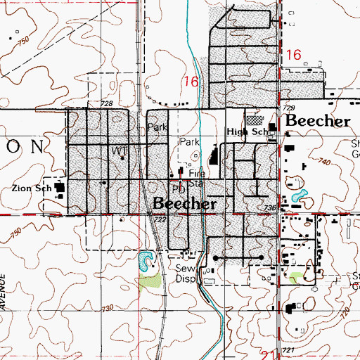 Topographic Map of Beecher Post Office, IL