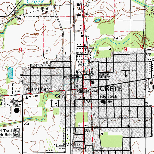 Topographic Map of Crete Public Library, IL