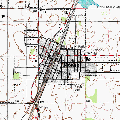 Topographic Map of Monee Post Office, IL