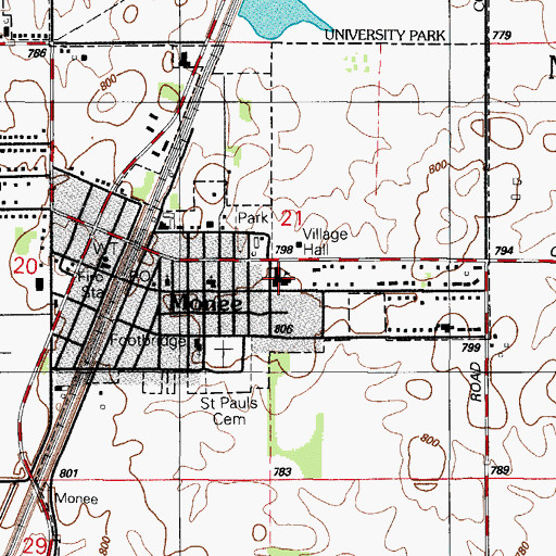 Topographic Map of Monee Elementary School, IL