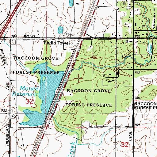 Topographic Map of Raccoon Grove Forest Preserve, IL