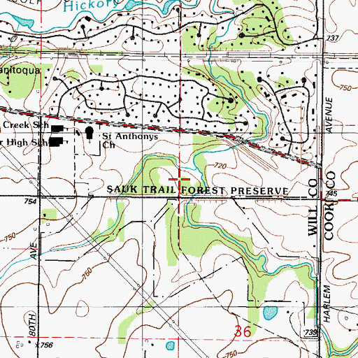 Topographic Map of Sauk Trail Forest Preserve, IL