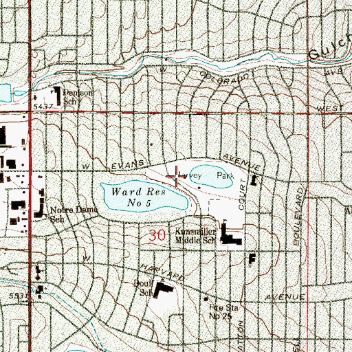 Topographic Map of Harvey Park, CO