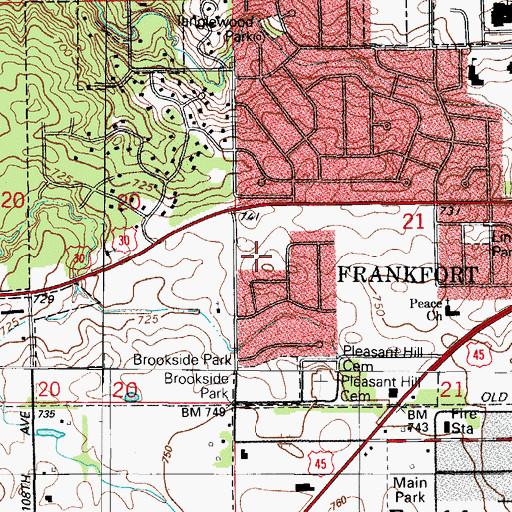 Topographic Map of Frankfort Post Office, IL