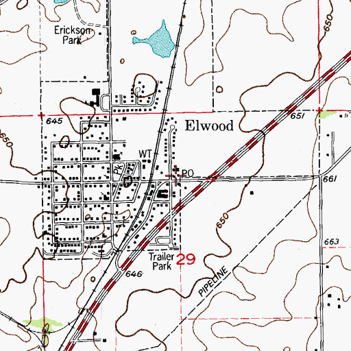 Topographic Map of Elwood Post Office, IL