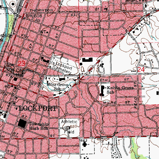 Topographic Map of Milne Grove Elementary School, IL