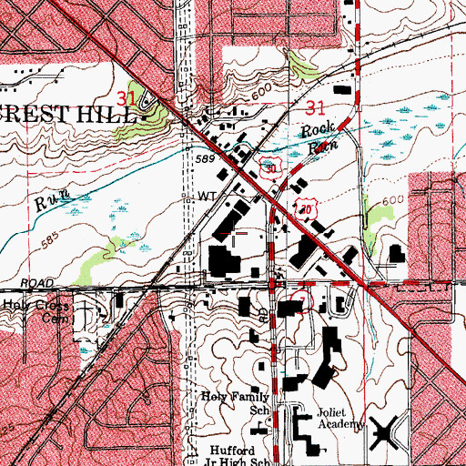 Topographic Map of Hillcrest Shopping Center, IL