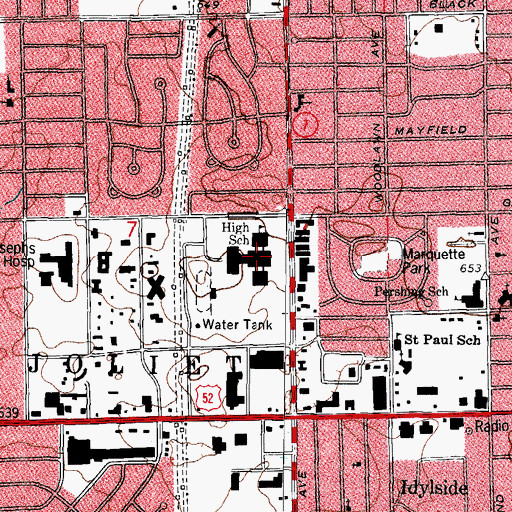 Topographic Map of Joliet West High School, IL