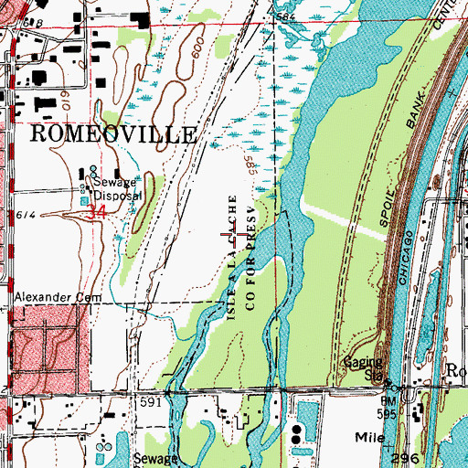 Topographic Map of Isle a la Cache County Forest Preserve, IL