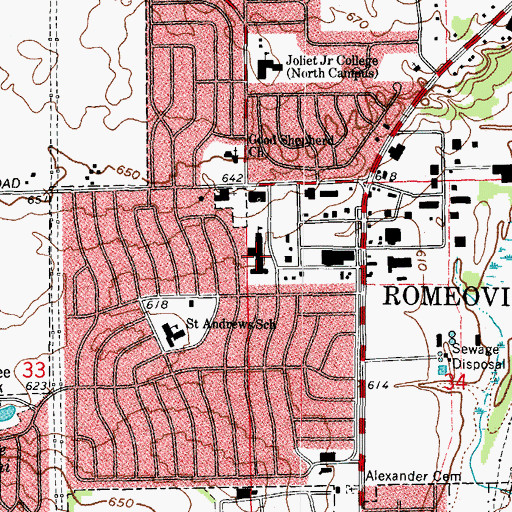 Topographic Map of Robert C Hill Elementary School, IL